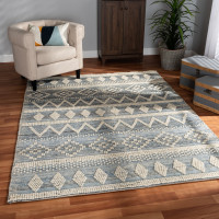 Baxton Studio Callum-WhiteBlue-Rug Baxton Studio Callum Modern and Contemporary Ivory and Blue Handwoven Wool Blend Area Rug